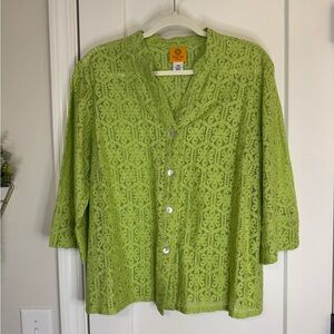 Ruby Road Green Lace Embroidered Button front Top/Jacket